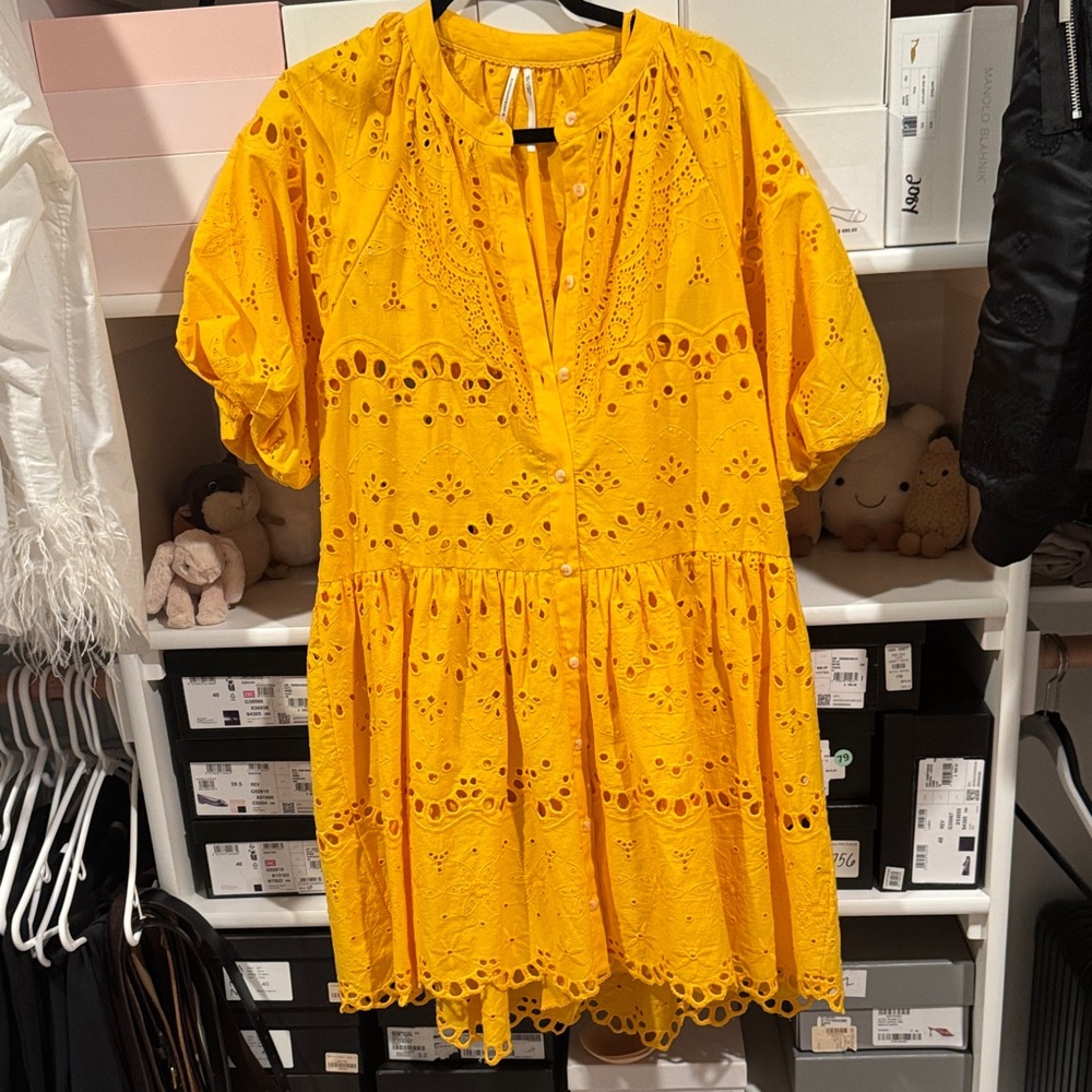 Vibrant Yellow Eyelet Dress